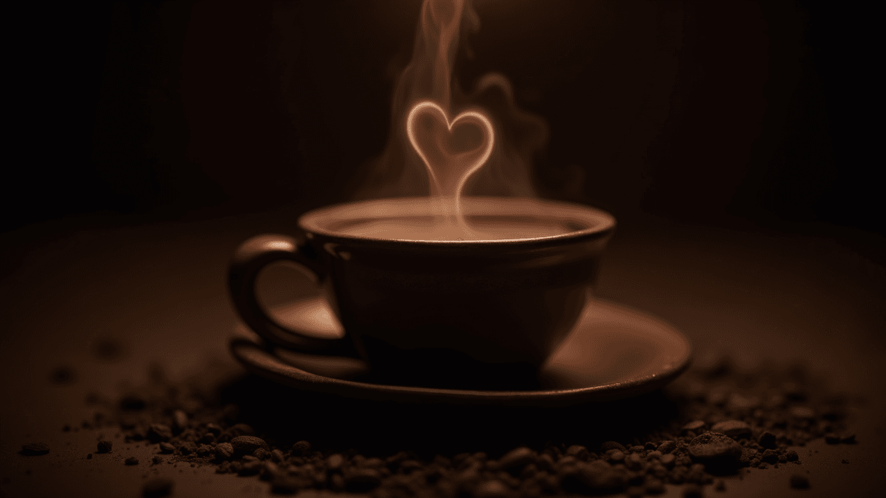 Ceremonial cacao cup with heart-shaped steam