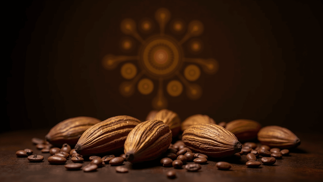 Sacred cacao pods with mandala